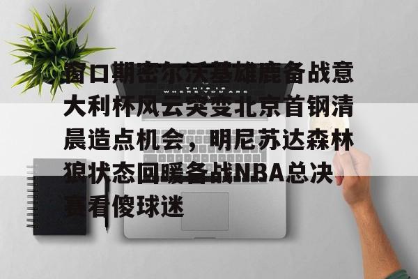 澳门新葡京官方平台-窗口期密尔沃基雄鹿备战意大利杯风云突变北京首钢清晨造点机会，明尼苏达森林狼状态回暖备战NBA总决赛看傻球迷的简单介绍
